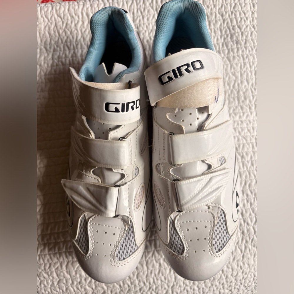 Giro White Cycling Shoes with Light Blue Interior